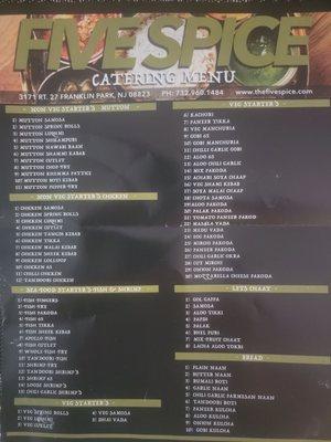 Catering Menu front