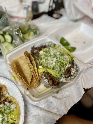 Carne asada potato with tortillas