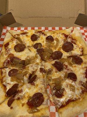 Bison sausage pizza