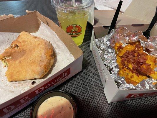 Combat Zone-Calzone with Cheesy Bacon Tots and a Mnt Dew