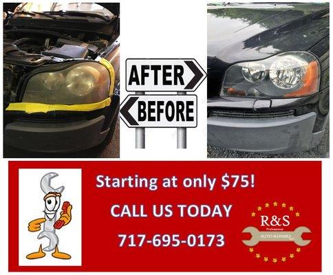 Headlight Restoration and Headlight Repair Professionally done! 
 Starting at only $75! Call now to make an appointment (717) 695-0173