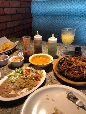 Yummy lunch. Fajitas and queso!