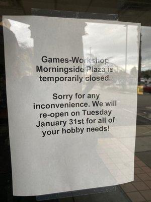 Store closed through the 31st