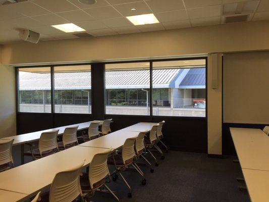 Nice big classrooms with rolling chairs and big windows