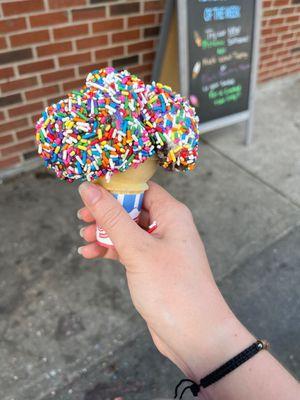 Small white lightning with rainbow sprinkles!