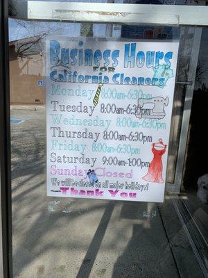 New handmade business hour sign for Cali Cleaners!