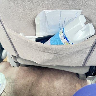 Trash facing passenger seat