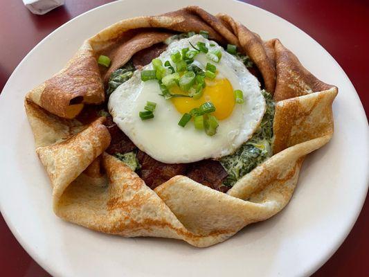 Spinach Bacon Egg Crepe