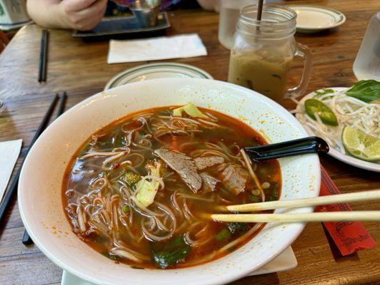 Spicy Pho, very good broth simmered all night long Excellent beef and even some broccoli