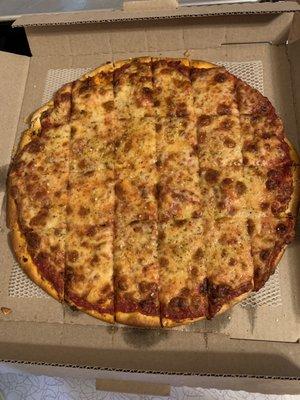 Cheese pizza with extra cheese and garlic