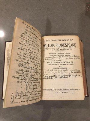 Complete Works of Shakespeare, after. Ruth re-sewed the pages back into the book.