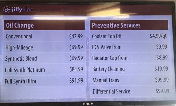 Oil change and Preventative Service Fees