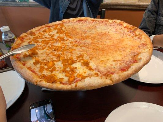 Cheese Pizza and Buffalo Chicken Pizza