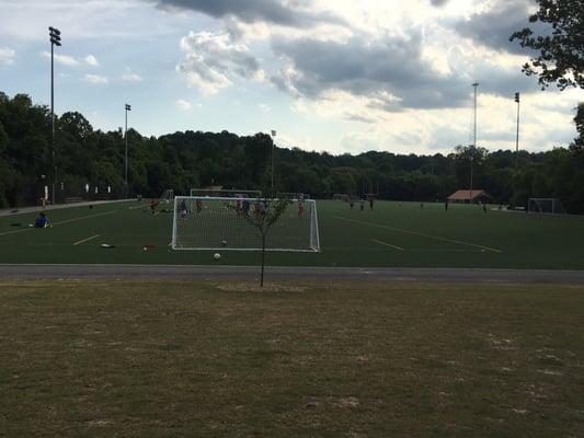 Field with some soccer practice going on