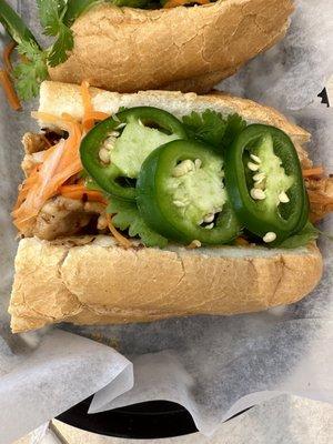 Husband's chicken banh mi (with my extra jalapeños)