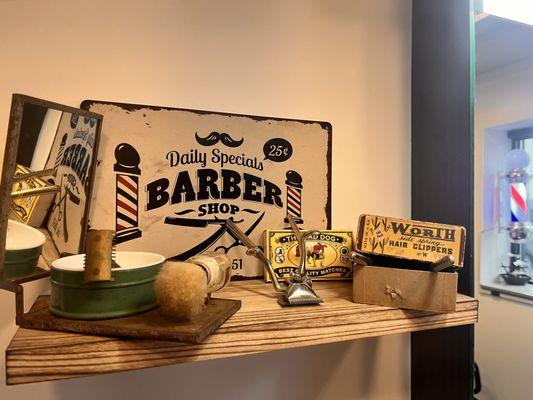 The history of barbering is too fascinating not to share and display. An oldschool style barbershop should always have a touch of the past.