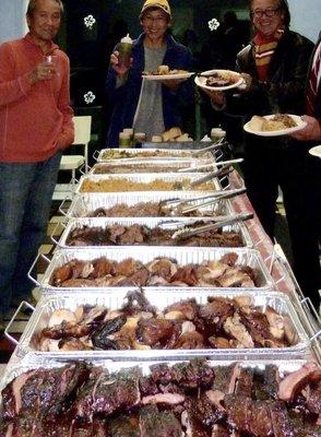 Ribs, 2 kinds of chicken, brisket plus sides