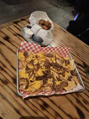 BBQ pulled pork nachos and Southwest Chicken bites. The bites were good! The nachos were okay.