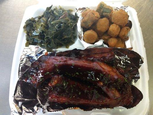 BBQ Ribs, Collard Greens and Fried Orka