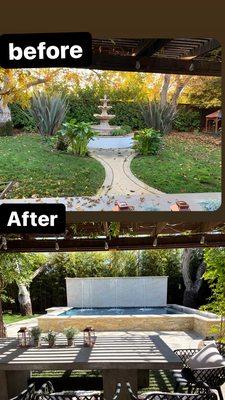 Before and after of fountain to pool