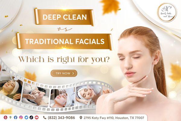 ‍ DEEP CLEAN vs. TRADITIONAL FACIALS: Which Is Right for You?

‍ Immediate Results: Both treatments offer great benefits, but Deep