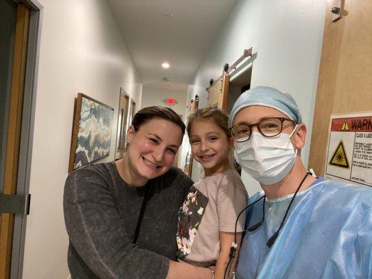 Dr. Schwed with happy mom and happy patient