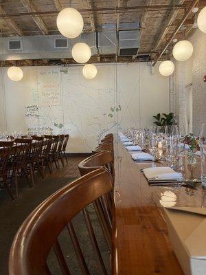 Generally you dine at beautiful communal tables that are suspended from the ceiling.