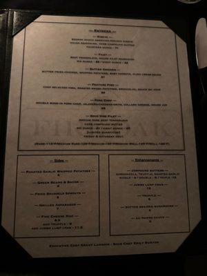 Entree menu