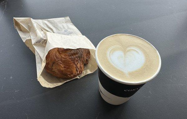 Auburn latte and chocolate croissant