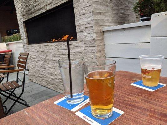 Beers by the fireside outside on the patio