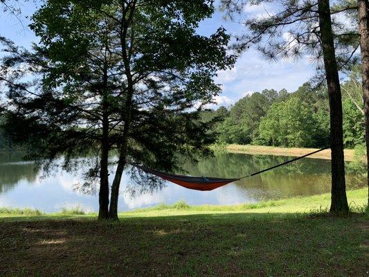 I hung my hammock by the lake.  So peaceful. Even on a Saturday afternoon.