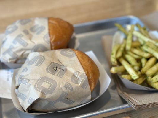 Burgers and garlic fries