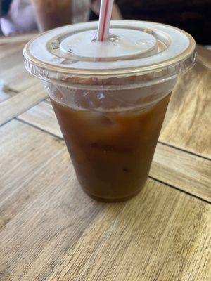 Iced cold brew with almond milk and sugar free vanilla syrup