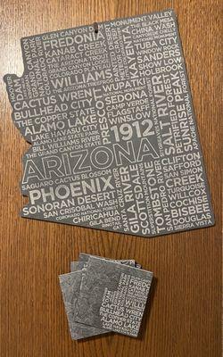 Arizona cheese board and coasters