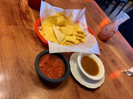 FREE chips and salsa (mild and hot)