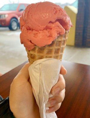 One Scoop: Strawberry Ice Cream w/ Waffle Cone