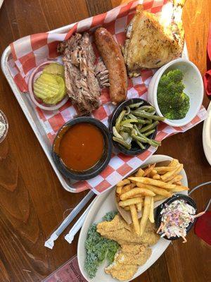 Fried catfish and bbq combo - plenty of food for 3 of us!