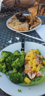 Mango salsa salmon and calzone.