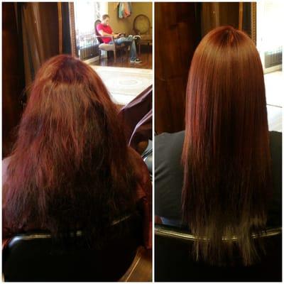 Before and after of the keratin smoothing treatment done by Melissa! So amazing.