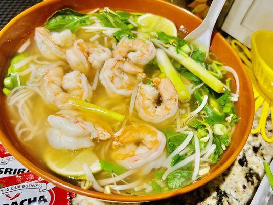 Vegetable Pho with Beef Broth...I used my own shrimp at home.