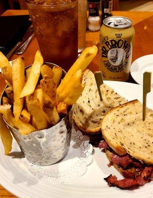 Hot pastrami on rye with fries and a diet Dr. Browns soda