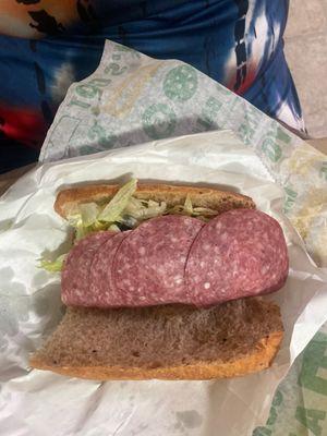 4 slices of salami on a $8.99 sandwich.