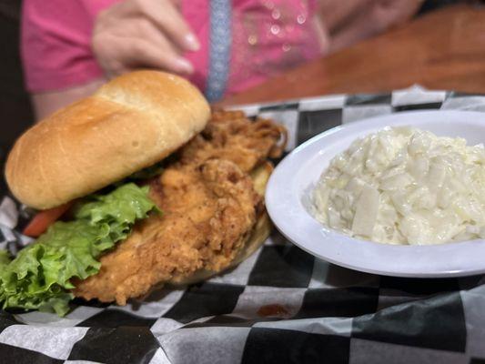 Tenderloin sandwich with cole slaw - the best tenderloin sandwich we have had, seriously.