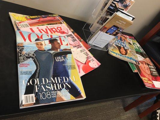 Magazines in the waiting room area