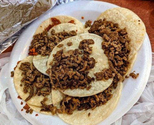 10 tacos, half and half.  (The pastor is under there somewhere)