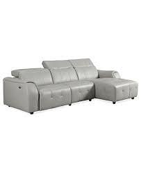 Novara Dove Gray Leather Reclining Sectional