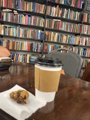 Coffee, cookie, books