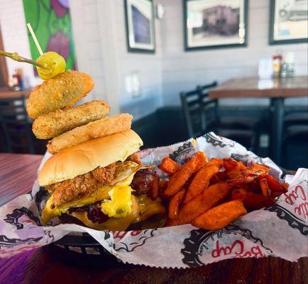 Titan Burger and sweet potato fries