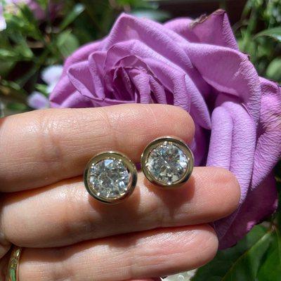 Gold bezel diamond stud earrings