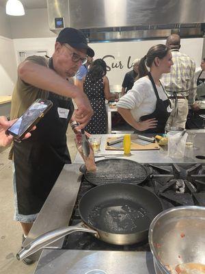 Preparing the steak